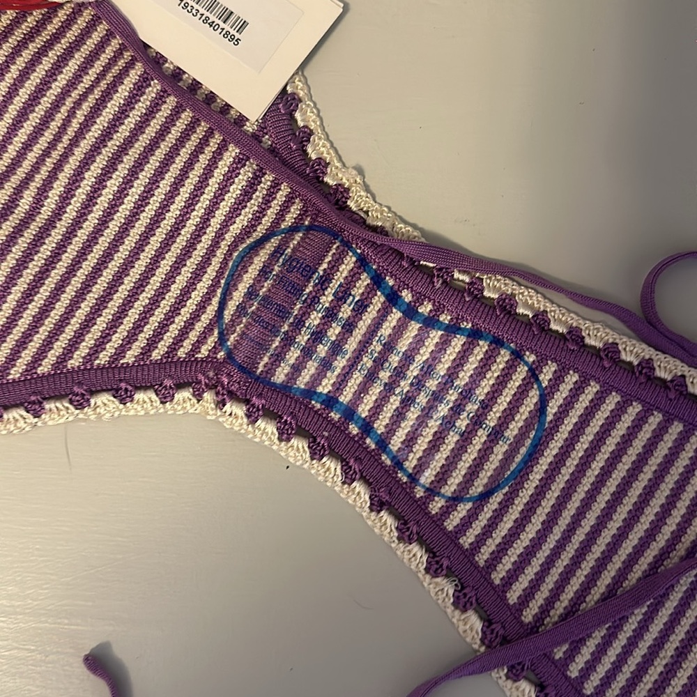 Solid and stripe crochet swimsuit- NWT - Picture 5 of 9